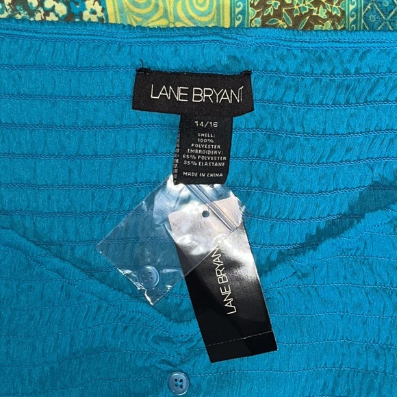 Lane Bryant NWT Size 14/16 Blue & Green Smock Boho Peasant Blouse Top - Picture 7 of 7